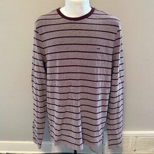 Michael Kors Men's Marron and White Striped Long Sleeve Shirt Size Large